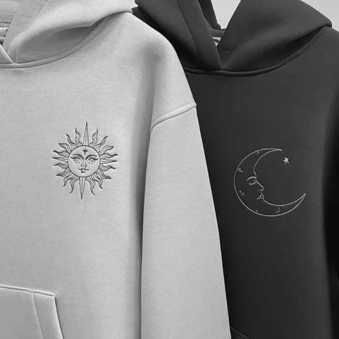 Aesthetic Minimalistic Sun and Moon - embroidered sweatshirt